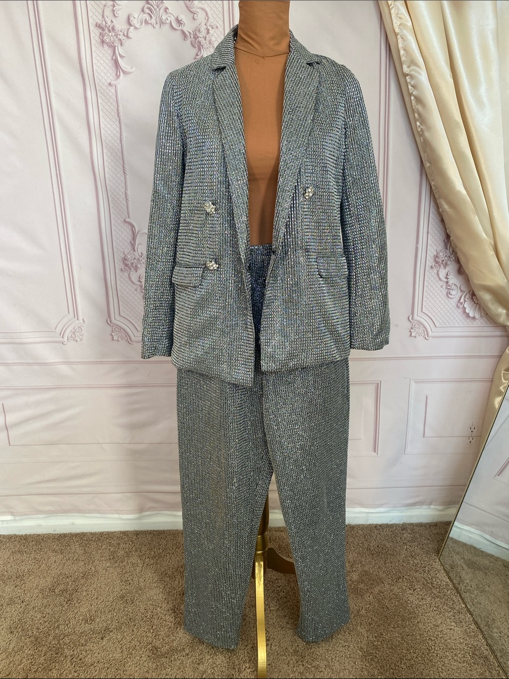 Classic Gray Tweed Blazer & Trouser Suit - Two-Piece Set